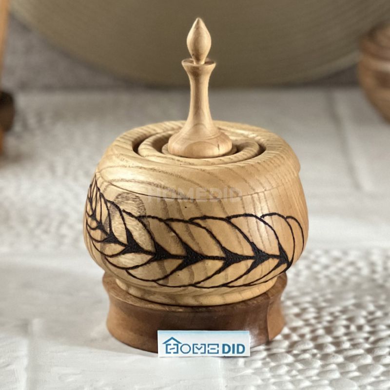 medium wooden sugar bowl made of ash wood with burnished body